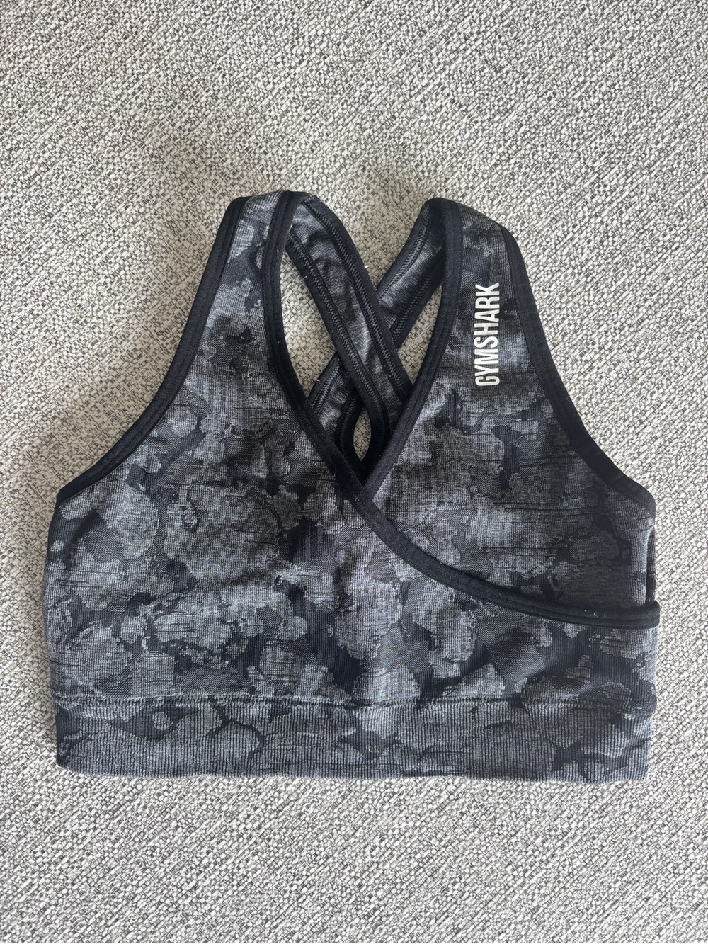 Gymshark Gray Camo Cross-Back Sports Bra